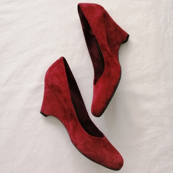 Easy Spirit Shoes - Red Suede Wedge Pumps